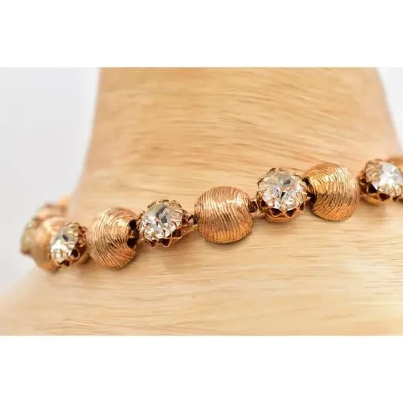 kramer Vintage Crystal Choker Necklace Gold Tone Chunky Chain Signed 1950s BinBM - Picture 10 of 12